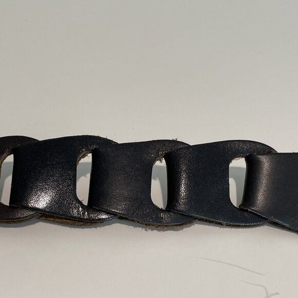 Vintage 80s RITZ Loop Link Belt Women's Medium Dark Brown Leather Covered Buckle - Picture 6 of 11